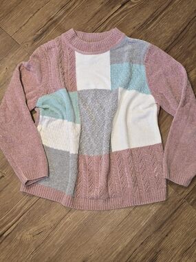 Vintage Patchwork Cozy Sweater - Pastel sweater, 90s sweater, Alfred Dunner L
